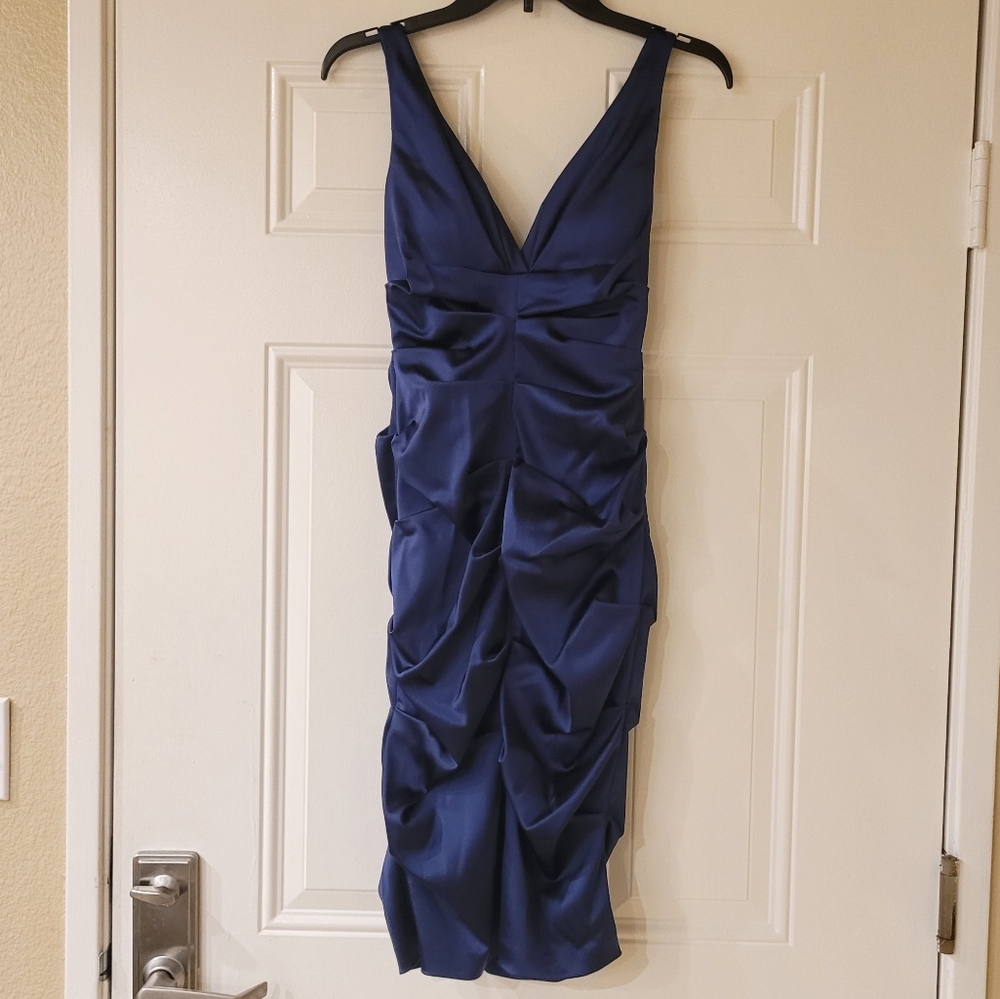 Dark Blue Sleeveless Ruched Gown / Dress